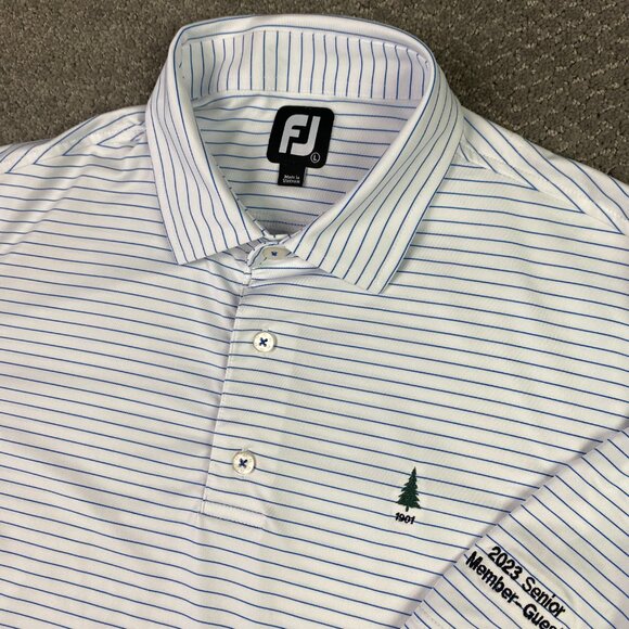 FootJoy Polo Golf Shirt Men's Large White Blue Stripe Striped Performance - Picture 3 of 10